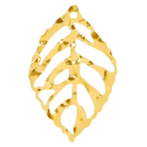 Minimalist 304 stainless steel leaf pendant with gold finish and镂空 hollow leaf details