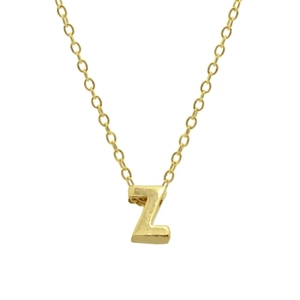 Detailed close-up of golden 925 sterling silver letter Z pendant on a delicate chain