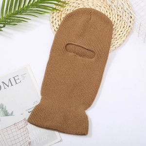 Brown knit balaclava ski mask with single hole design for outdoor winter warmth