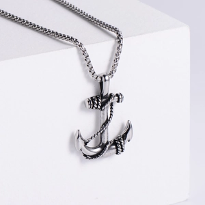Vintage nautical anchor pendant necklace with box chain in stainless steel for men and women