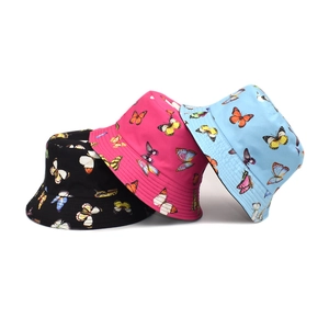 Butterfly Print Bucket Hat Cotton Reversible Sun Protection Wide Brim Summer Vacation Fashion Fisherman Cap Women Men