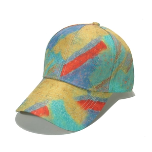 Colorful graffiti print baseball cap with curved brim and classic six-panel structure