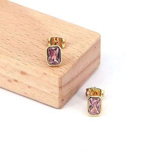 Elegant 18k gold plated earrings featuring square pink zircon stones for women