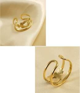 Detail of 18k gold plated stainless steel ring with vacuum coating and double-band design