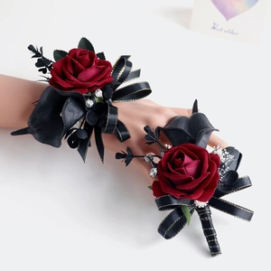 Ensemble de boutonnière et corsage de poignet avec rose et calla artificiels pour mariage