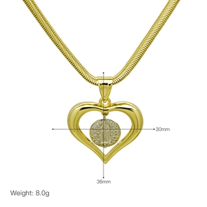 Detail view of heart pendant necklace with dimensions 30mm x 36mm and weight 8.0g