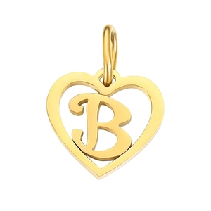 Polished golden stainless steel heart cutout pendant with letter B for DIY jewelry