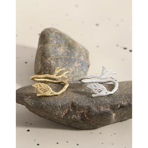 Handcrafted S925 sterling silver adjustable rings with realistic leaf and branch design