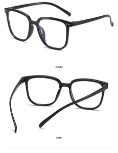 Vues détaillées de lunettes carrées noir dégradé avec rivets métalliques de côté et de dos