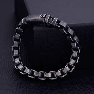 Bracelet chaîne épaisse pour homme style vintage argent vieilli sur boîte cadeau