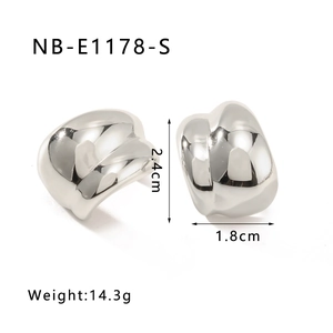 Detailed view of silver twisted C-shape earrings with size 2.4cm by 1.8cm markers