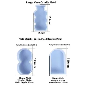 Detailed view of geometric silicone candle molds with precise size measurements