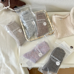 Women Thickened Wool Blend Crew Socks Ribbed Gradient Minimalist Thermal Mid Calf Socks For Winter Retro Knitted Warm Socks
