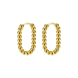 Polished gold beaded oval hoop earrings made of titanium steel with a minimalist design