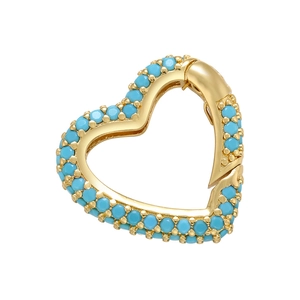 Golden heart-shaped jewelry clasp connector with turquoise beads for DIY necklaces