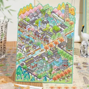 Cute 3D DIY scene stickers featuring Suzhou landmarks like Huqiu Tower and Humble Garden