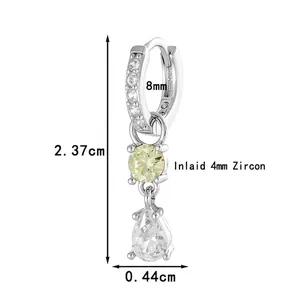 Boucles d'oreilles argentées avec zircon jaune rond et pendentif en pierre de poire