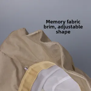 Detail of linen sun hat with memory wire brim for flexible and adjustable styling