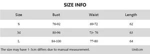 Detailed size chart for women's one-shoulder top showing bust, waist, and length measurements