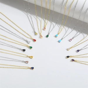 Minimalist teardrop pendant necklaces in gold and silver finish with multi-color stones
