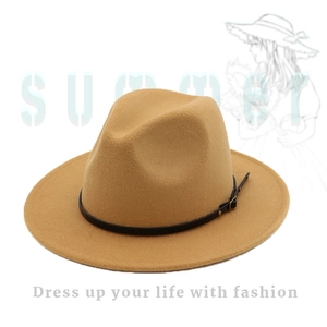 Vintage British Style Wool Felt Fedora Hat For Women Men Wide Brim Jazz Hat With Leather Belt Buckle Elegant Autumn Winter Accessories