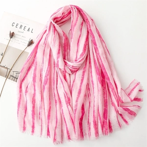 Pink and white gradient linen-touch scarf with silver glitter and fringe edges
