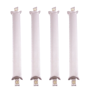 Detailed view of four light pink silk heatless hair rollers with beige snap buttons