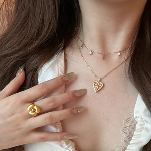 Italian brushed vatican cross heart pendant necklace with floral ring set for women