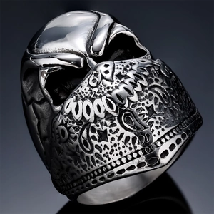 Skull Head Ring Stainless Steel Polished Retro Gothic Punk Bandana Mask Jewelry For Men