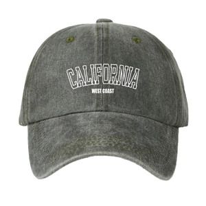 Vintage washed charcoal baseball cap with California West Coast white print design