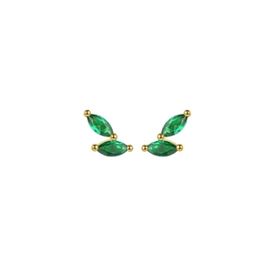 Minimalist S925 silver needle gold earrings with marquise-cut green zircon leaf design