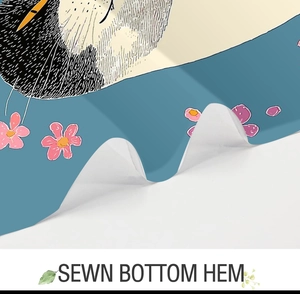 Detail view of the sewn bottom hem on the 3D Christmas cat print fabric shower curtain