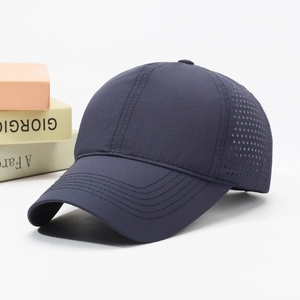 Quick-dry breathable dark blue baseball cap with laser-cut holes and minimalist sporty design