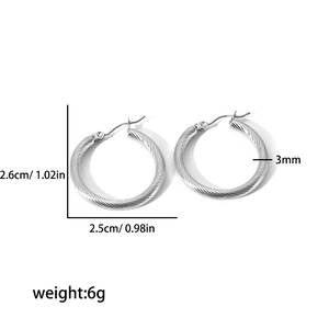 Detail view of 18K gold plated twisted hoop earrings with size and weight dimensions