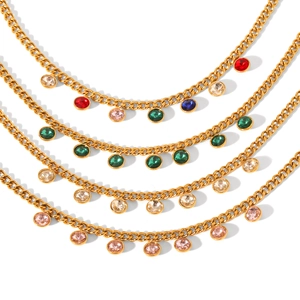 Bracelet multicouche en acier inoxydable plaqué or 18 carats avec zircons colorés