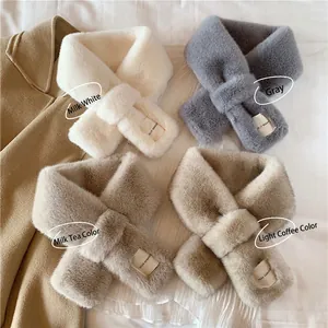 Winter plush faux rabbit fur scarves in ivory, gray, beige, and coffee brown colors