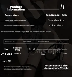 Detailed size chart for black lace teddy with material specs and washing instructions