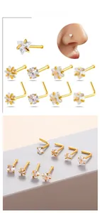 Detail of 3mm gold-plated nose studs set with heart, star, and round cubic zirconia gems