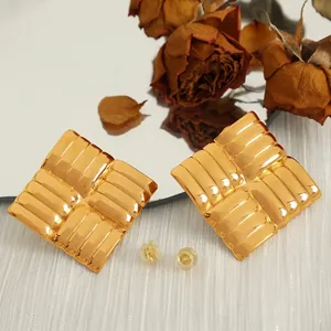18K gold plated quilted texture square earrings with extra steel and silicone backings