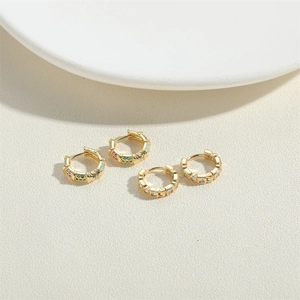 14K gold plated hoop earrings set with colorful and clear cubic zirconia stones