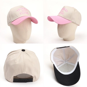 Beige and pink contrast baseball cap with TANNED and TIPSY embroidery in multi-angle views