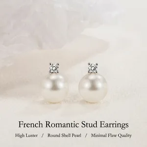 Freshwater Pearl Stud Earrings Elegant French Style Zircon Inlaid Jewelry With 925 Sterling Silver Earring Post