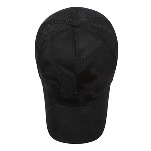 Breathable black camo mesh baseball cap with Classic embossed text for outdoor casual wear