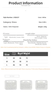 Detailed size chart for white halter backless dress with chest and waist measurements