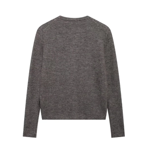 Minimalistischer dunkelgrauer Strickpullover mit Rundhalsausschnitt und Rippbündchen