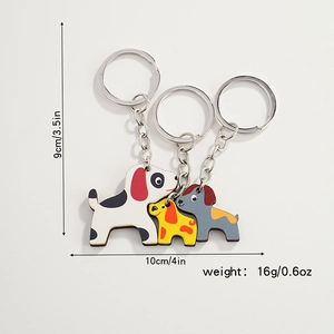 Detailed view of dog family puzzle keychain with size 10x9cm and weight 16g labels