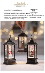 Close-up of a Christmas lantern with Santa Claus figurine and warm LED lighting effect
