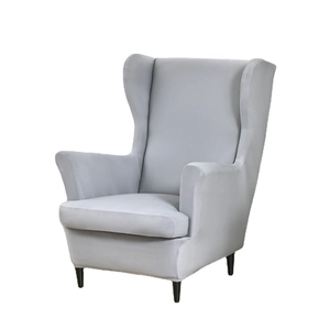 Grey stretch wingback chair cover for armchair with elegant high backrest design