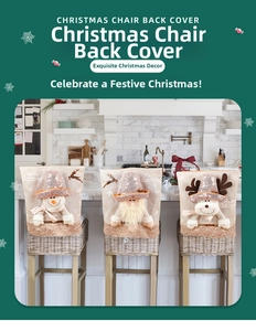 Detailed view of 3D Santa, Snowman and Reindeer chair covers with Merry Christmas embroidery