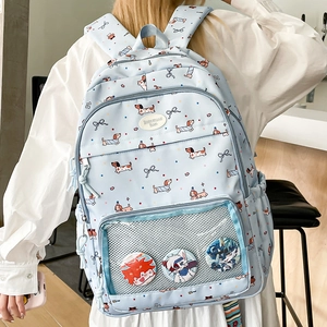 Cute light blue dachshund doodle backpack with large capacity and clear display pocket